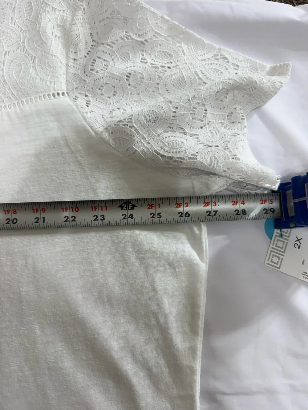 LIZ CLAIBORNE Women's 50% Cotton Tunic Top Short Sleeve Solid White 2X  NWT!